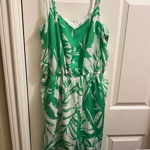 Lily Pulitzer Xl Green & White Tropical Print Jumpsuit